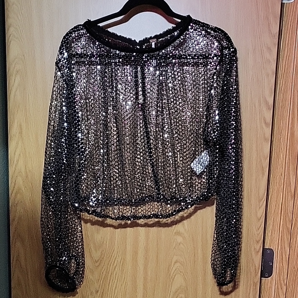 Freepoeple Black Sequin Blouse